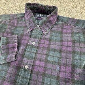 Vintage Polo Ralph Lauren Blake‎ Cord Button Shirt M Men Deep Plum Green Plaid